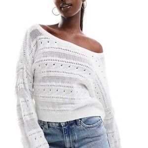 Hollister open stitch cropped jumper in white